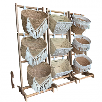 Wooden Weaved Bohemian Basket Stand (BKS01)