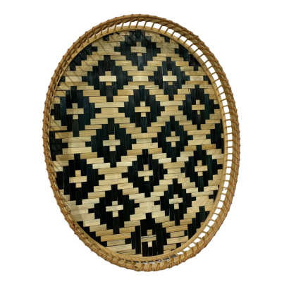 Bamboo Woven Tribal Print Storage Basket Tray