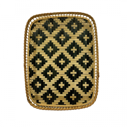 Bamboo Woven Tribal Print Storage Basket Tray