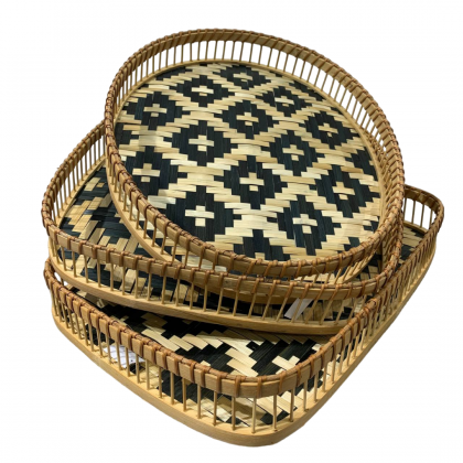 Bamboo Woven Tribal Print Storage Basket Tray